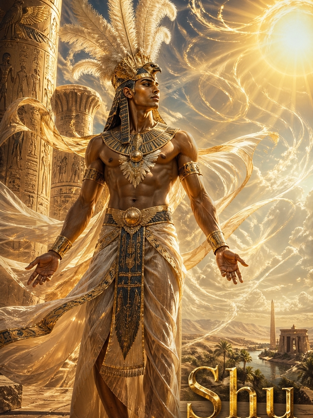 Hand Crafted Shu Egyptian Deity Art Print - Gold & Black - Picture 2 of 2